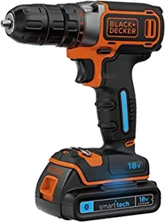 Black & Decker ker Drill Driver 18V Lithium-Ion Smart Tech, With 400Ma Charger And Kitbox,Bdcdc18Kst-Gb - Multi Color