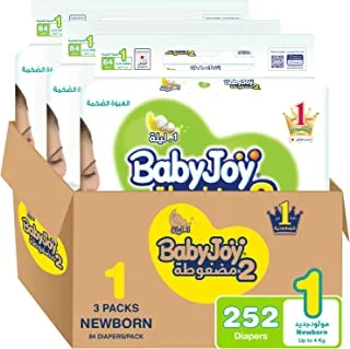 Babyjoy Compressed Diamond Pad, Size 1, Newborn, 0-4 Kg, Mega Box, 252 Diapers