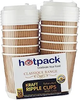 Hotpack Hotpack  Kraft Ripple Cup + White Lids, 10 Pieces, 8 Oz.