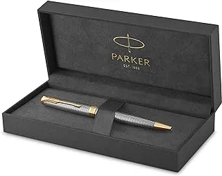 Parker Sonnet Ballpoint Pen | Chiselled Sterling-Silver With Gold Trim | Medium Point Ink Refill | Gift Box| 8530