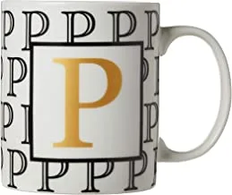 كوب قهوة بورسلين مطبوع عليه حرف P ضحل ، Bd-Mug-P