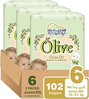 Babyjoy Olive Oil, Size 6, Junior XXL, 16+ Kg, Mega Box, 102 Diapers