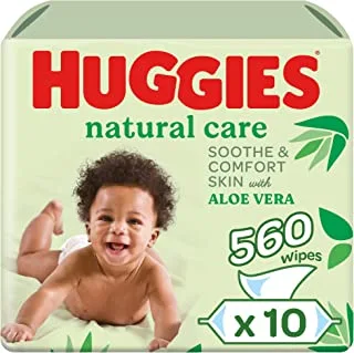 Huggies Natural Baby Wipes, Aloe Vera Wipes, 10 Pack x 56 Wipes (560 Wipes)
