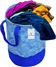 Kuber Industries Laundry Basket Cloth Hamper|Dirty Clothes Sorter For Bathroom|Foldable Laundry Bag With Handle|Canvas Toy Storage Organizer 45 L (Blue)
