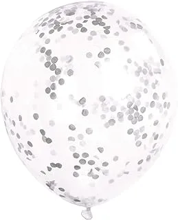 Unique Clear Balloon with Silver Matte Confetti 6 Pieces, 12 Inch Size