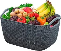 Kuber industries unbreakable plastic multipurpose large size flexible storage baskets/fruit vegetable bathroom stationary home basket with handles (grey) -ctktc042889