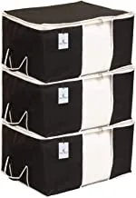 Kuber Industries Underbed Storage Bag, Storage Organiser, Blanket Cover Set of 3 - Black, Extra Large Size, 65X47X33 Cm
