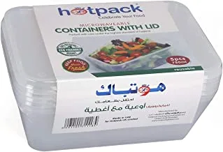 Hotpack Microwavable Container W/Lid Rectangular 750Ml 5Pcs