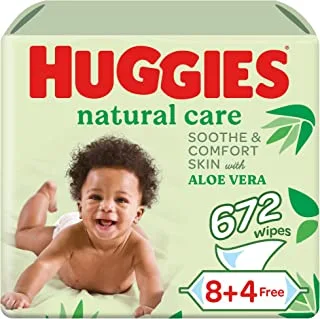 Huggies Natural Baby Wipes, Aloe Vera Wipes, 12 Pack x 56 Wipes (672 Wipes)