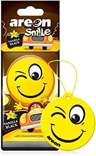 Areon ASD22 Funny Car Air freshener Emoji Hanging Vanilla Black Scent, Best Car Odor Eliminator, Odd Gifts, Paper Hanging Ornaments, Long Lasting Scent for Car or Home -12 Pack