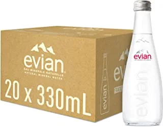 evian Mineral Water, Naturally Filtered Drinking Water, 330ml Bottled Water Crafted by Nature, Case of 20 x 330ml Glass Water Bottles