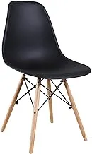 MAHMAYI OFFICE FURNITURE Dining Style Side Chair With Natural Wood Legs Eiffel Dining Room Chair Lounge Chair Eiffel Legged Base Molded Plastic Seat Shell Top Side Chairs (Black&White)