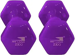 SKY LAND Classical Head Vinyl Dumbbells/Hand Weights Pair/Vinyl Coated Dumbbells for Home Gym, Exercise & Fitness Equipment Workouts/Strength Training/2Kg Dumbbells X 2 Purple/EM-9219-2