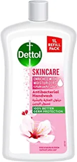 Dettol Handwash Liquid Soap Skincare Refill for Effective Germ Protection & Personal Hygiene, Protects Against 100 Illness Causing Germs, Rose & Sakura Blossom Fragrance, 1L