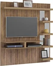 تلفزيون Artely Premium Wall Panel حتى 50 بوصة ، مع أرفف وتفاصيل مرآة ، يأتي مع دعم معدني للتلفاز ، بني صنوبر - 180 × 166.5 × 35 سم