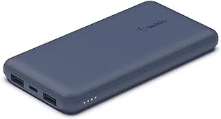 Belkin 10000mAh portable power bank, 10K USB-C portable charger with 1 USB-C port and 2 USB-A ports, battery pack for up to 15W charging for iPhone, Samsung Galaxy, AirPods, iPad, and more – Blue