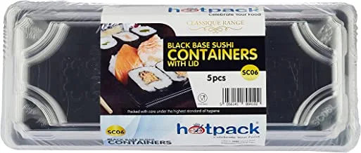Hotpack Black Sushi Container 220 x 60 x 21 mm Base with Lid 5 Pieces ' 5 Units
