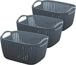 Kuber Industries Q-5 Unbreakable Plastic 3 Pieces Multipurpose Medium Size Flexible Storage Baskets/Fruit Vegetable Bathroom Stationary Home Basket with Handles (Grey)