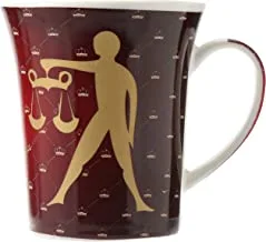 كوب شاي / قهوة مطبوع عليه علامة زودياك من البورسلين الضحل ، أحمر ، 550 جرام ، BD-MUG-LIB