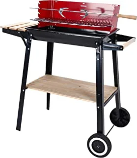 Sahare Steel Rectangular Bbq Grill With 4 Legs,Tyre And Wooden Rack Red / Black ( Kybbq01 )
