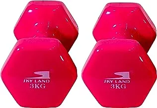 SKY LAND Classical Head Vinyl Dumbbells/Hand Weights Pair/Vinyl Coated Dumbbells for Home Gym, Exercise & Fitness Equipment Workouts/Strength Training/3Kg Dumbbells X 2 Pink/EM-9219-3