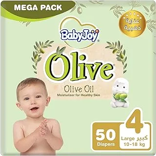 BabyJoy Olive Oil, Size 4, Large, 10-18 kg, Mega Pack, 50 Diapers