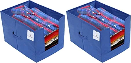 Kuber Industries Shirt Stacker|Wardrobe Organizer|Closet Dresser Drawer Organizer|Cloth Storage Box|Non-Woven Basket Bins|Pack of 2 |BLUE