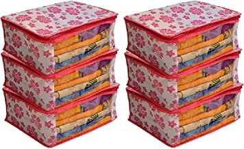 Kuber Industries™ Non Woven Clothes Organizer Pink Floral Design Set of 6 Pcs
