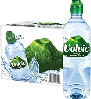 Volvic Natural Water, Mineral Drinking Water, Sustainably Sourced & Volvican Spirited Water Bottle, Case of 12 x 750ml Volvic Bottles with Sports Cap