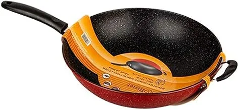 Bister Non-Stick Wok Pan With Two Side Handles | Ergonomic and Stay Cool Handle | Made of High Quality | Size- 30cm | Black & Red