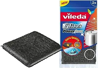 Vileda Glitzi Power Inox – Metallic scouring pad for 2 pieces sponges, scrubber for kitchen, bathroom and more cleaning tools