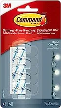Command Round Cord Small Hanging Clips Clear color, 4 hooks +5 strips/pack | Holds 225 gr. each clip | Organize | Decoration | No Tools | Holds Strongly | Damage-Free Hanging
