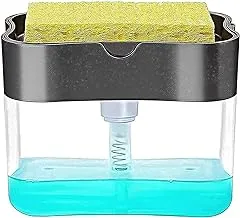 Mumoo Bear Dish Soap Dispenser For Kitchen + Sponge Holder 2-In-1 Dish Washing Counter Top Soap Dispenser, Premium Quality Sink Pump Dispenser Soap, Instant Refill, Durable (Gray)