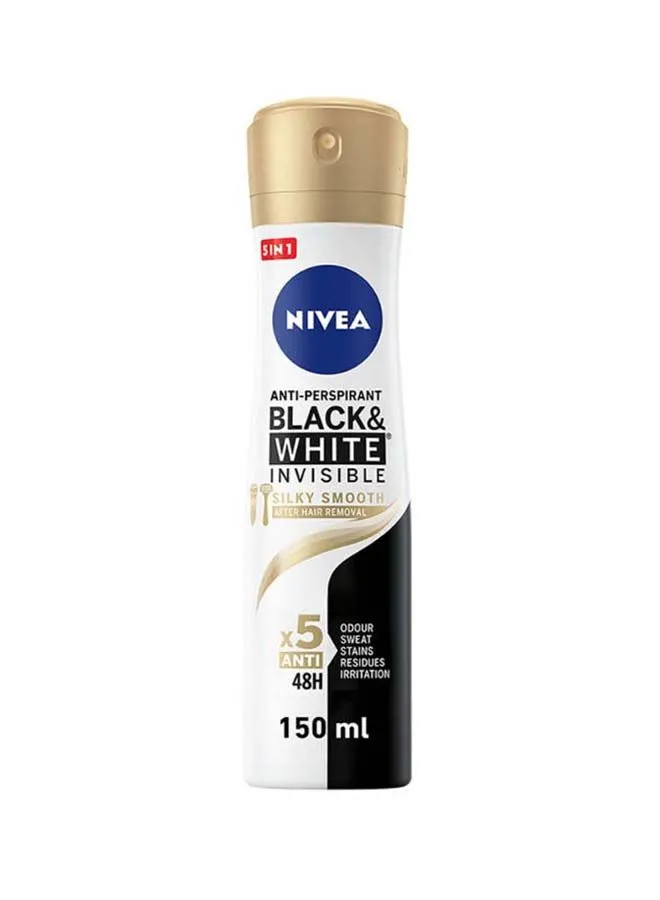 NIVEA Black And White Invisible Silky Smooth, Antiperspirant Spray For Women 150ml 150ml