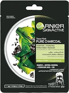 Garnier Skinactive Tissue Mask Pure Charcoal, Garnier Mask Moisturizes And Purifies And Relieves The Appearance Of Pores, Algae + Natural Coal
