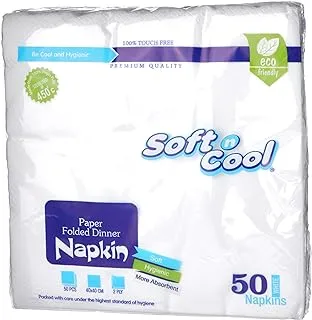 مناديل ورقية Soft n Cool للاستعمال مرة واحدة 50 قطعة - 40 سم × 40 سم - 2 طبقة