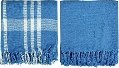 Krp Home Set of 2 Home Décor RUStic Couch Sofa Chair Bed Plaid Throw Blanket With Fringes | Soft Warm Cozy Light Weight For Travelling In All Season | 100% Cotton, Denim , 127X154 Cm