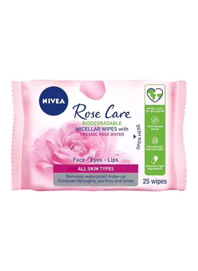 NIVEA Organic Rose Water Micellar Cleansing Wipes 25 Pieces Pink