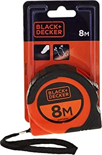Black+Decker 8X25mm Bimaterial Short Measuring Tape, Orange/Black - Bdht36154, 2 Years Warranty