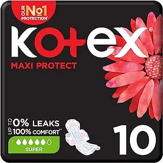Kotex Maxi Protect Thick Pads, Super Size Sanitary Pads with Wings, 10 Sanitary Pads
