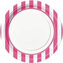 Unique Party 38025 - 23cm Hot Pink Striped Party Plates, Pack of 8