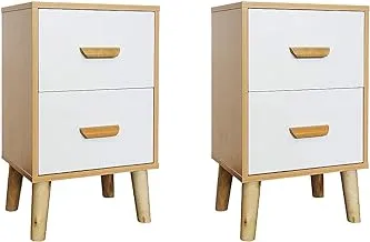 Mahmayi 303-2 Modern Multifunctional D Nightstand Wooden Side Table Storage Unit with Two drawer Home Living Room Bedroom Furniture Beech and white Melamine - Set of 2