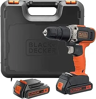 Black & Decker 18V Hammer Drill with 2 x 1.5Ah Lithium-ion Batteries + charger in Kitbox for Metal/Wood/Masonry Drilling & Screwdriving Orange/Black BCD003C2K-GB