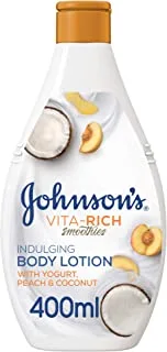 لوشن الجسم جونسون - Vita-Rich ، سموذي ، ملطف ، زبادي ، خوخ وجوز الهند ، 400 مل