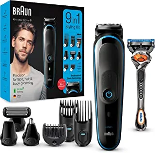 Braun 9 In 1 All-In-One Trimmer 5 Mgk5280 Beard Trimmer For Men, Hair Clipper And Body Groomer With Autosensing Technology And Gillette Proglide Razor, Black & Blue - Pack Of 1