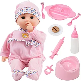 Talking Baby Doll, Toy Choi's 16 Inch Pink Crying Baby Doll for Girls, with Different Sound, Funny Feeding Accessories Preschool Gift, Interactive Baby Doll for 3 Years Old Toddler,Boys and Girls
