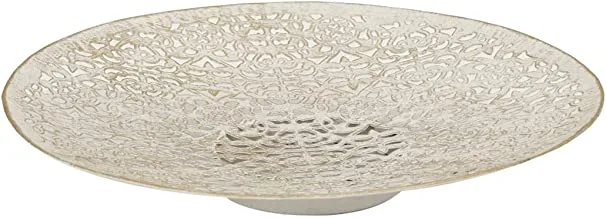Home Town Decorative Dish Metal White Brush Candle Holder,25X6Cm