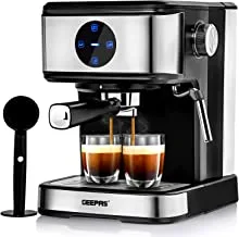 Geepas 1.5L Digital Cappuccino Maker 850W 20 Bar Pressure 2 Cups Dual Filter With Detachable Tank Touch Panel Overheat & Over Pressure Safe 2 Years Warranty, Mulit Color, Gcm41511