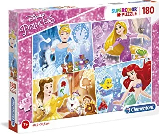 Clementoni Puzzle Super Color Disney Princess 180 PCS (48.5 x 33.5 CM) - For Age 7 Years Old Multicolor