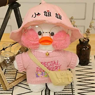 White Duck Stuffed Animal Toy Soft Plush Toy for Kids Girls DIY Hugglable Plush Stuffed Toy with Cute Pink Hat and Costume Best Gifts for Christmas (12inch/30cm)